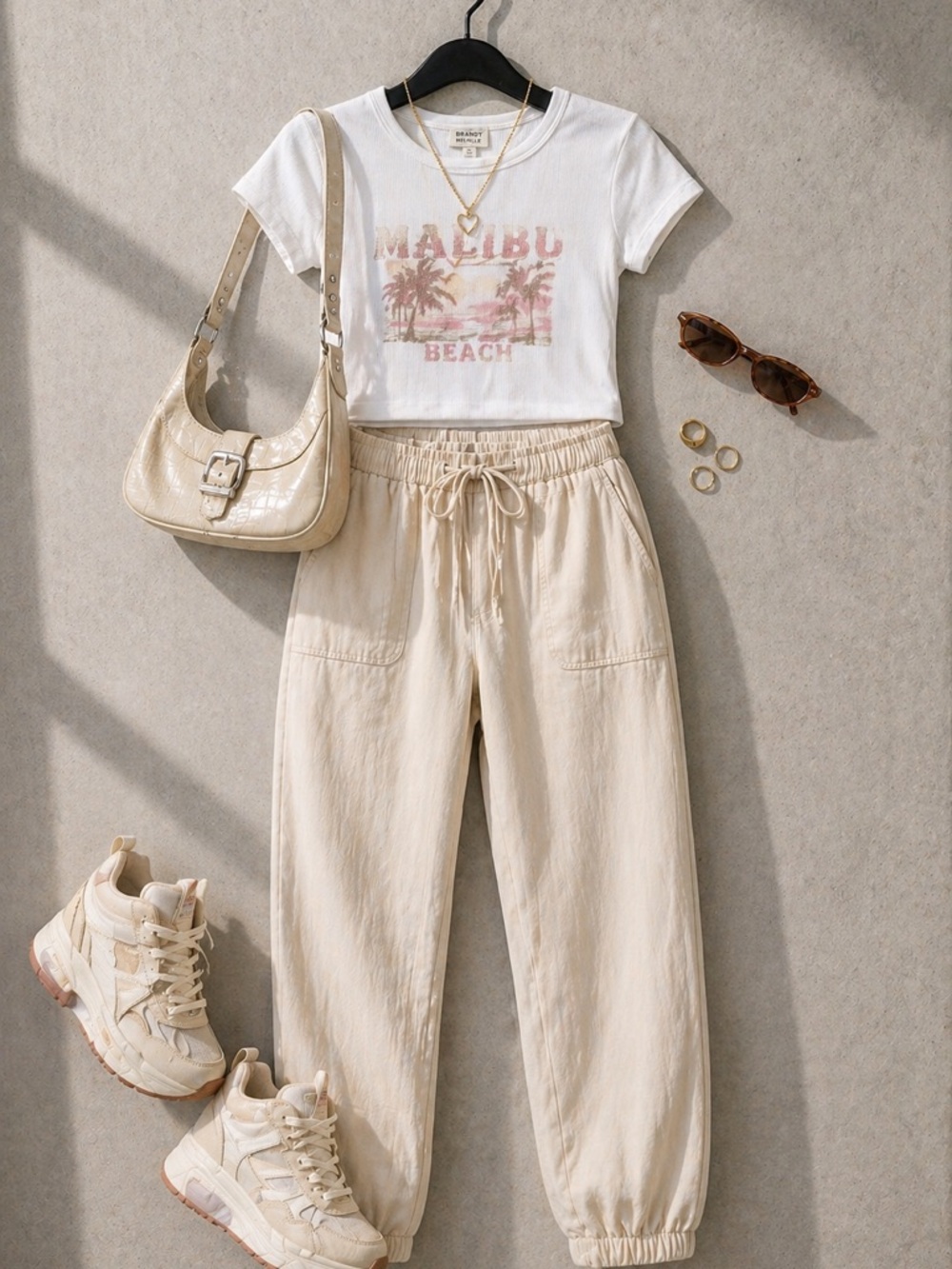 ZARA Cream Drawstring Jogger Pants XS – Minimal Neutral Lounge Style